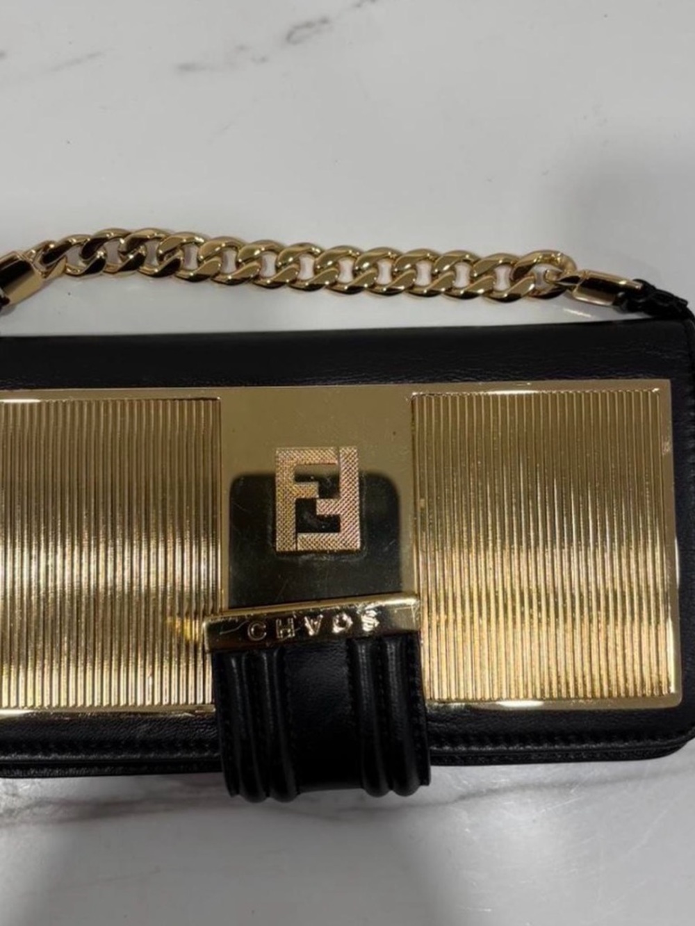 Authentic Fendi Black Leather and Gold-Plate phone case - card holder